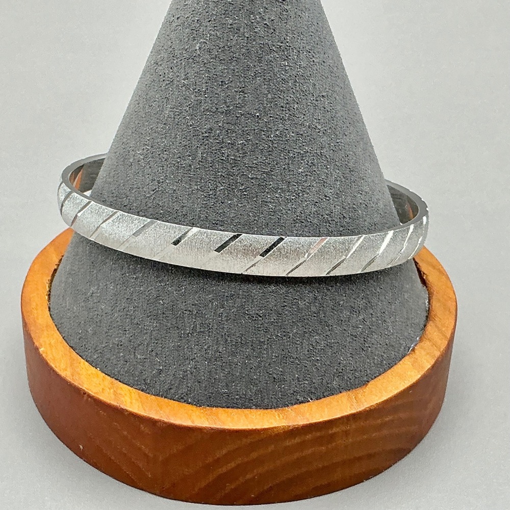 Monet Bangle Bracelet Women Silver Tone Etched Diagonal Textured Costume Jewelry